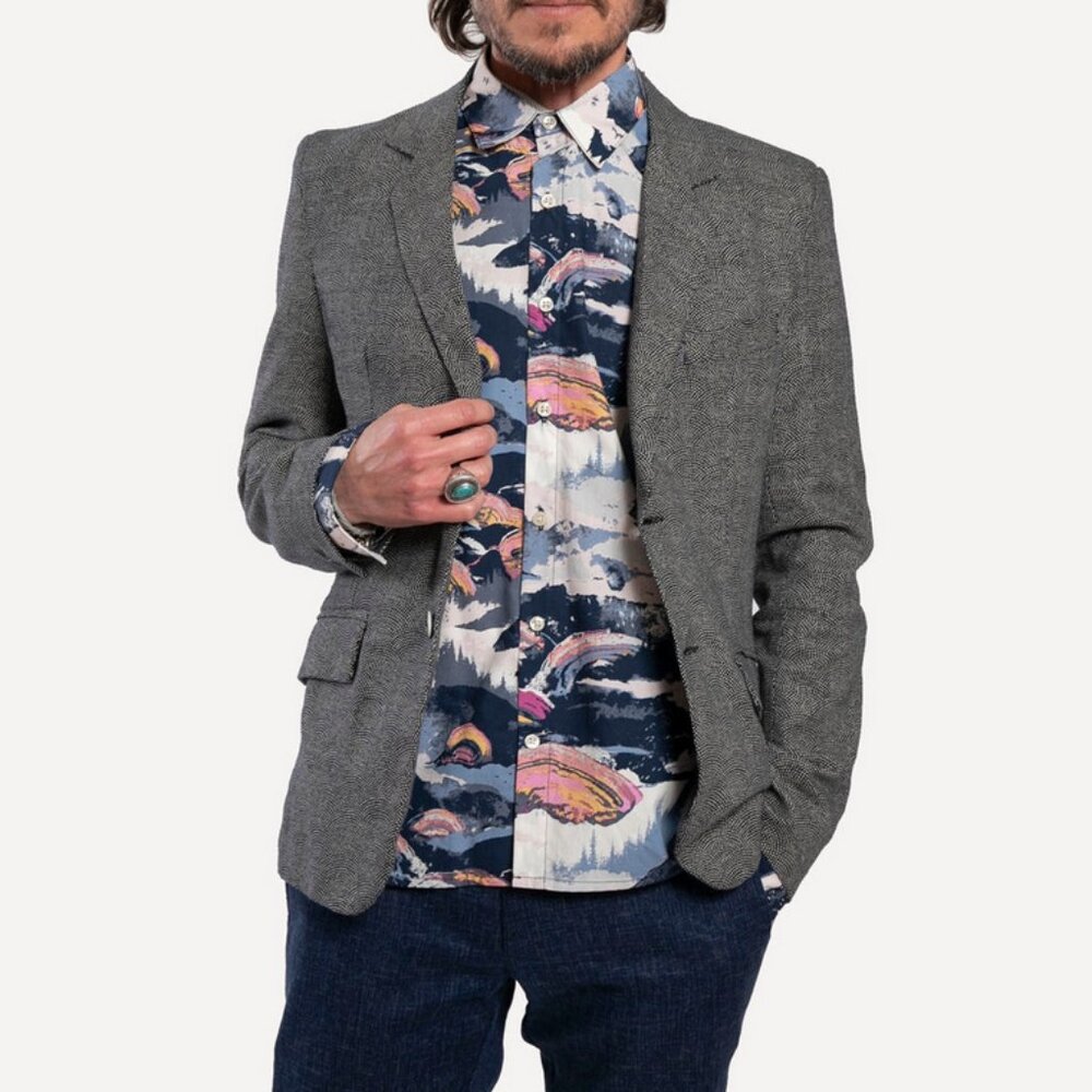 18 Waits The Blazer Grey Cotton Textured Two Button Sport Coat Jacket